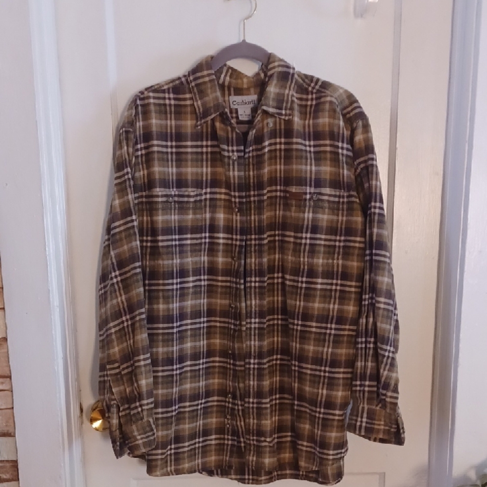 Carhartt Brown Plaid Men's Shirt Flannel Shirt Size Large